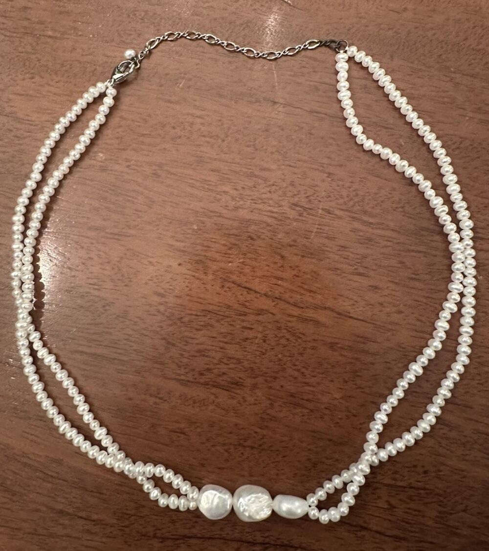 Double Strand Freshwater Rice Pearl Necklace